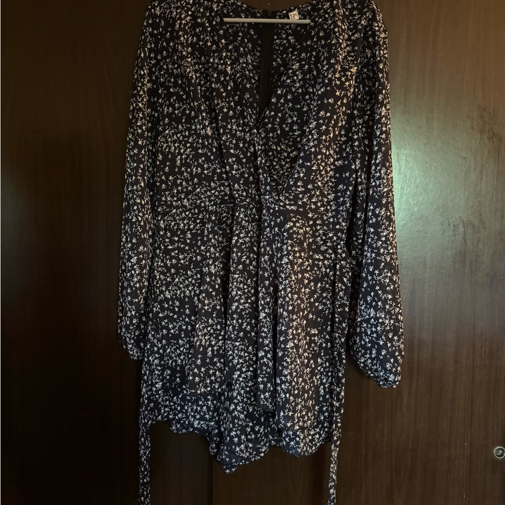 Floral Black and White Women's Romper